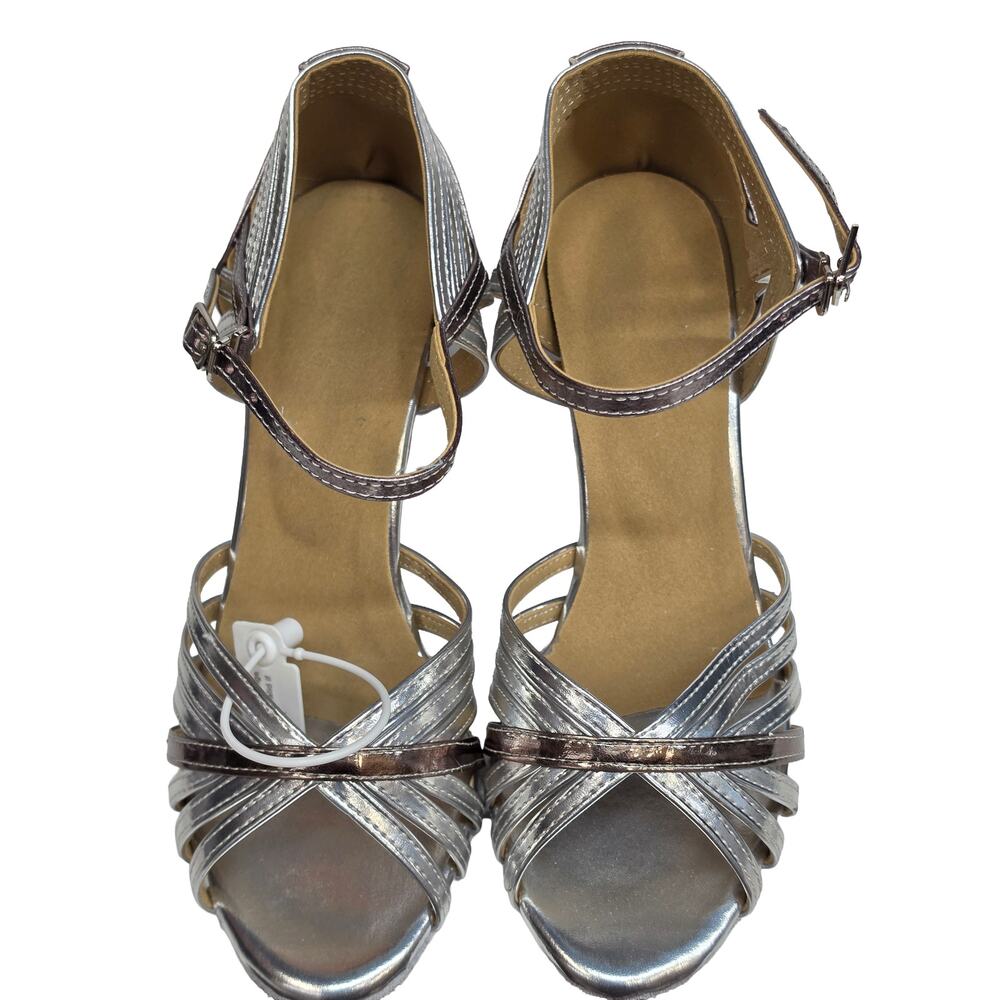 Dance and Sway Silver Latin Heels Size 7 4” Slim Heel Ballroom Salsa Shoes